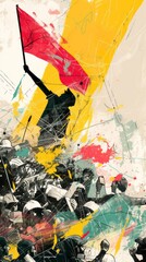 Poster of crowd of protesters, with placards and megaphone. AI generative.