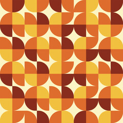 Mid Century Abstract geometric shapes seamless pattern in orange, yellow and brown. For retro backgrounds, wallpaper and home d&eacute;cor