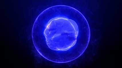 Fototapeta na wymiar Abstract futuristic flowing blue plasma sphere with liquid core, Abstract circle with smooth flowing particles, Magic ball, Neon sphere, Abstract background
