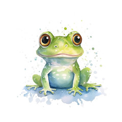 Obraz premium Cute green frog watercolor illustration with whimsical charm