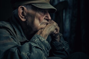 In quiet reflection, the aging veteran contemplated his memories.