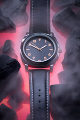 BLACK wristwatch with smoke fog