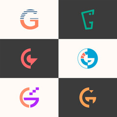 SET ILLUSTRATION LETTER G GEOMETRIC LOGO ICON FLAT COLOR TEMPLATE SIMPLE MINIMALIST ELEMENT DESIGN SIMPLE VECTOR GOOD FOR APPS, BRAND 