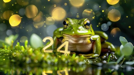 leap day 2024 greeting card background with frog