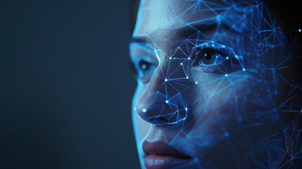 Facial Recognition System concept. Face Recognition. 3D scanning. Face ID wireframe concept. Polygon face control biometric scanning