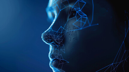 Facial Recognition System concept. Face Recognition. 3D scanning. Face ID wireframe concept. Polygon face control biometric scanning - obrazy, fototapety, plakaty