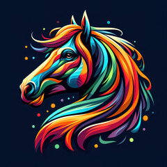 colorful horse head logo. illustration on dark background