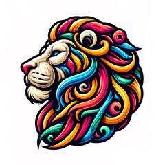 colorful lion head logo. illustration on white background