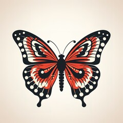 butterfly emblem, kitschy vintage retro simple on a white background. 