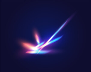 Rainbow light flash realistic vector illustration. Semi-circle glowing sparks overlay 3d element on black background. Physics science template.