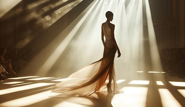 Fashion spectacle: models strutting the catwalk in haute couture.