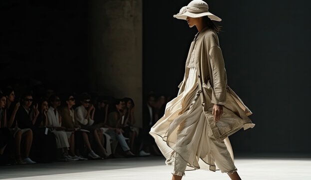 Fashion spectacle: models strutting the catwalk in haute couture.