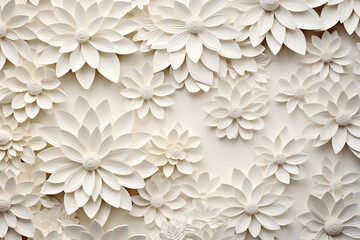 Paper cut flowers and leaves, Fresh spring nature background. Floral banner, poster, flyer template with copy space.