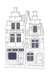 Vector drawing of a traditional old Belgian stone house isolated on a white background.