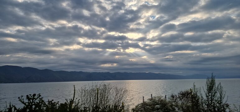 lake sevan armenia and wavy water surface stormy weather