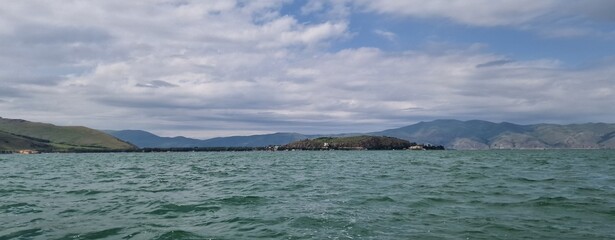 lake sevan armenia and wavy water surface stormy weather