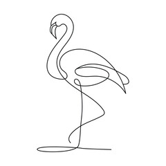 Continuous single line drawing black icon of flamingo Outline vector art.
