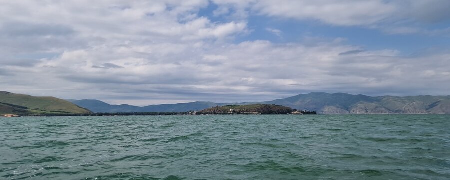 lake sevan armenia and wavy water surface stormy weather