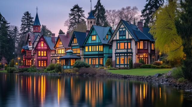 houses on the lake  high definition(hd) photographic creative image