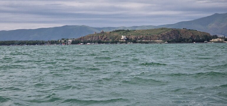 lake sevan armenia and wavy water surface stormy weather