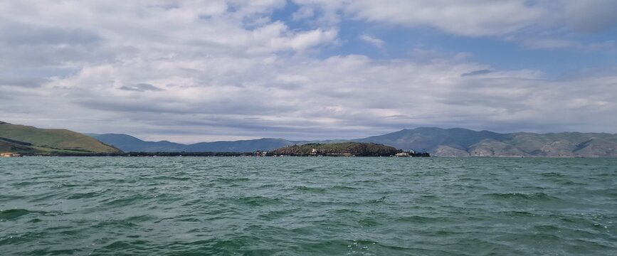 lake sevan armenia and wavy water surface stormy weather