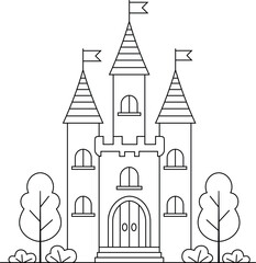 Fototapeta na wymiar Castle of princess illustration coloring page. Story colouring page