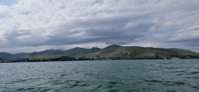 lake sevan armenia and wavy water surface stormy weather
