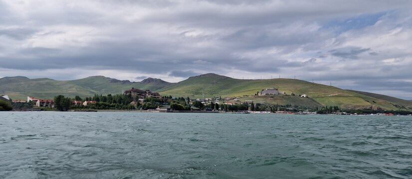 lake sevan armenia and wavy water surface stormy weather