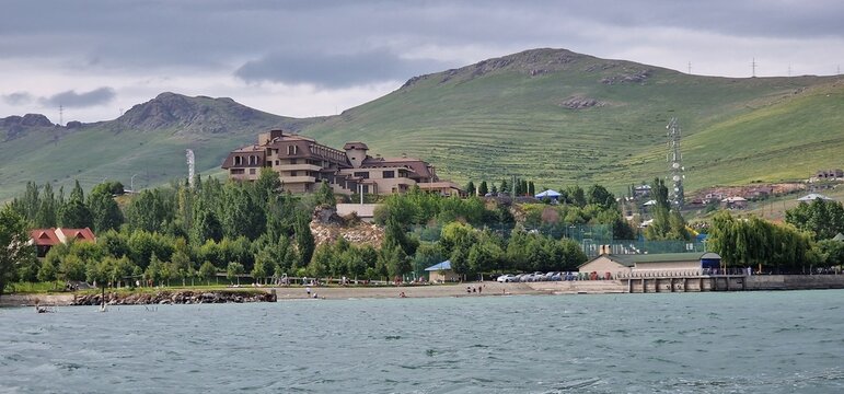 lake sevan armenia and wavy water surface stormy weather