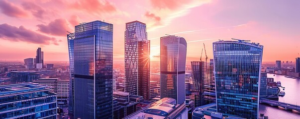 Canary Wharf business district in London in the afternoon with bright sunlight over the River Thames. - obrazy, fototapety, plakaty