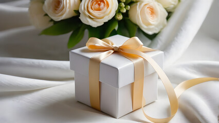 Obraz na płótnie Canvas Romantic flower and ribbon gift box.