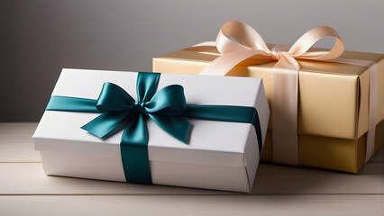 Minimalist gift box with ribbon.