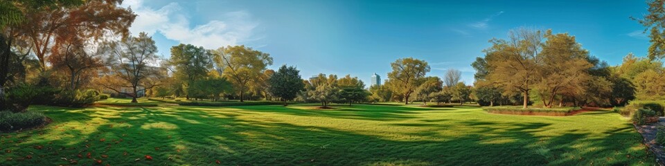 Fototapeta na wymiar City park panorama, capturing the beauty of nature within an urban environment