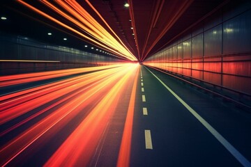 Fast-moving vehicle on brightly lit highway at night. Generative AI