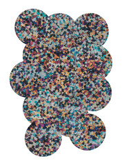 rounded layer carpet of holographic foil stickers isolated, png asset.