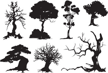 Set Trees. Hand drawn vector illustration	