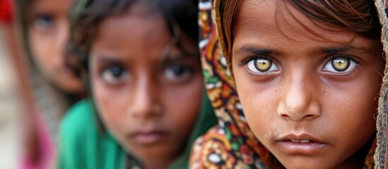 Children from an underprivileged background looking directly at the camera.