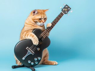 Cat play guitar