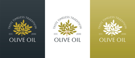 Vector logo of olive tree with leaves. Modern hand drawn vector olive oil icons. Branding concept for olive oil company, organic, eco-friendly products, wellness, beauty, culinary services