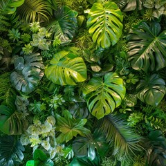 lush green leaves of various tropical plants