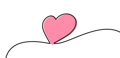 Single pink heart continuous wavy line art drawing on white background.