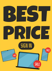Electronic shop, Best price advertising vector landing page, digital devices appliances, laptop, smartphone, tablet sale