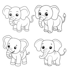 Obraz na płótnie Canvas Forest animals - cute elephant, simple thick lines kids or children cartoon coloring book pages. Clean drawing can be vectorized to illustration easily