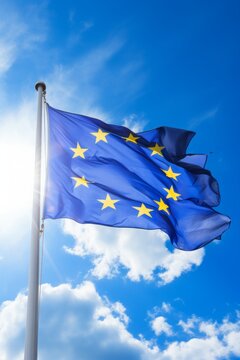 Flag of Europe with stars waving in the wind