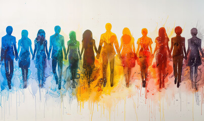 Group diversity colorful silhouette design of people from the side banner.