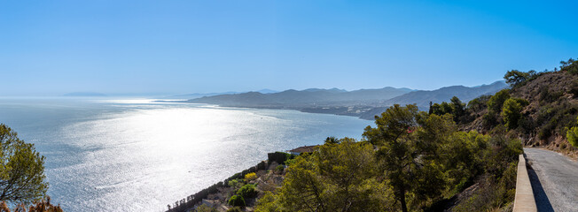 Mediterranean coastal landscape from Cerro Gordo. La Herradura, Andulasia, Southern Spain
