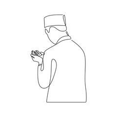 Continous line art of muslim man praying