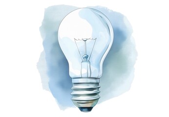 Light blue incandescent aquarelle bulb on isolated empty background png watercolor clipart cut out