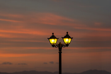 street lamp at sunset