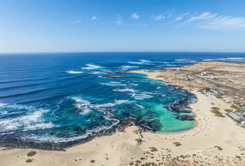 Photo sur Plexiglas les îles Canaries El Cotillo beach, Fuerteventura: A stunning aerial showcase of turquoise lagoons and rugged coastlines, perfect for those seeking a natural coastal haven